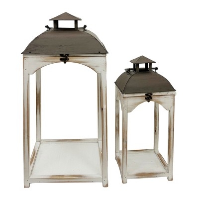 VIP Wood 23.5 in. Off-White Old Country Lantern Set of 2