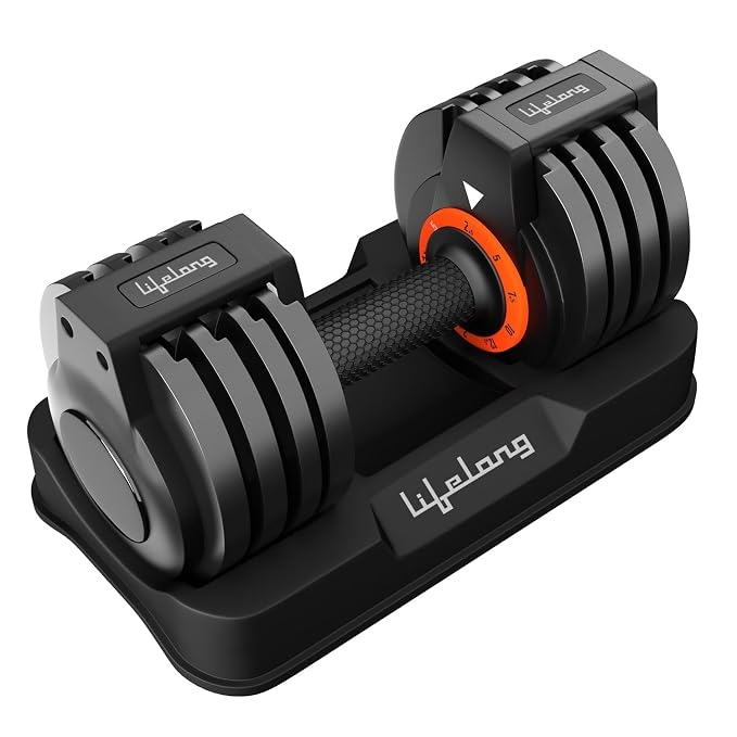 Lifelong Adjustable Dumbbells Set for Men & Women|Home Gym Equipment for Fitness & Home Workout | Gym Dumbbells | Easy Weight Adjustment (2.5kg to 12.5kg) - Black, LLAD02,Iron