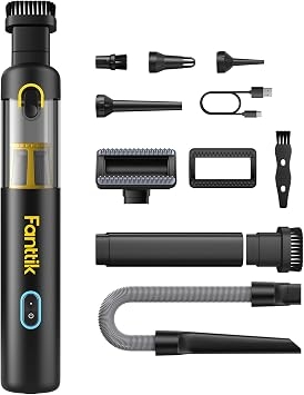 Fanttik Slim V8 Apex Car Vacuum, 4-in-1 Portable Mini Cordless Vacuum with 19000pa Suction Power, Type-C Charge, 2 Suction Modes, Handheld Vacuum for Car, Office Desk, Keyboards (Black)