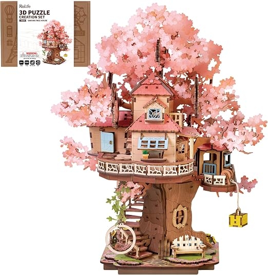 Rolife 3D Puzzles for Adults, Cherry Blossom Bonsai Tree Plants, Japanese Sakura Tree House Flowers Building Set for Adults for Table Toys & Home Decor, Creative Birthday Gift for Girls&Boys (535 PCS)
