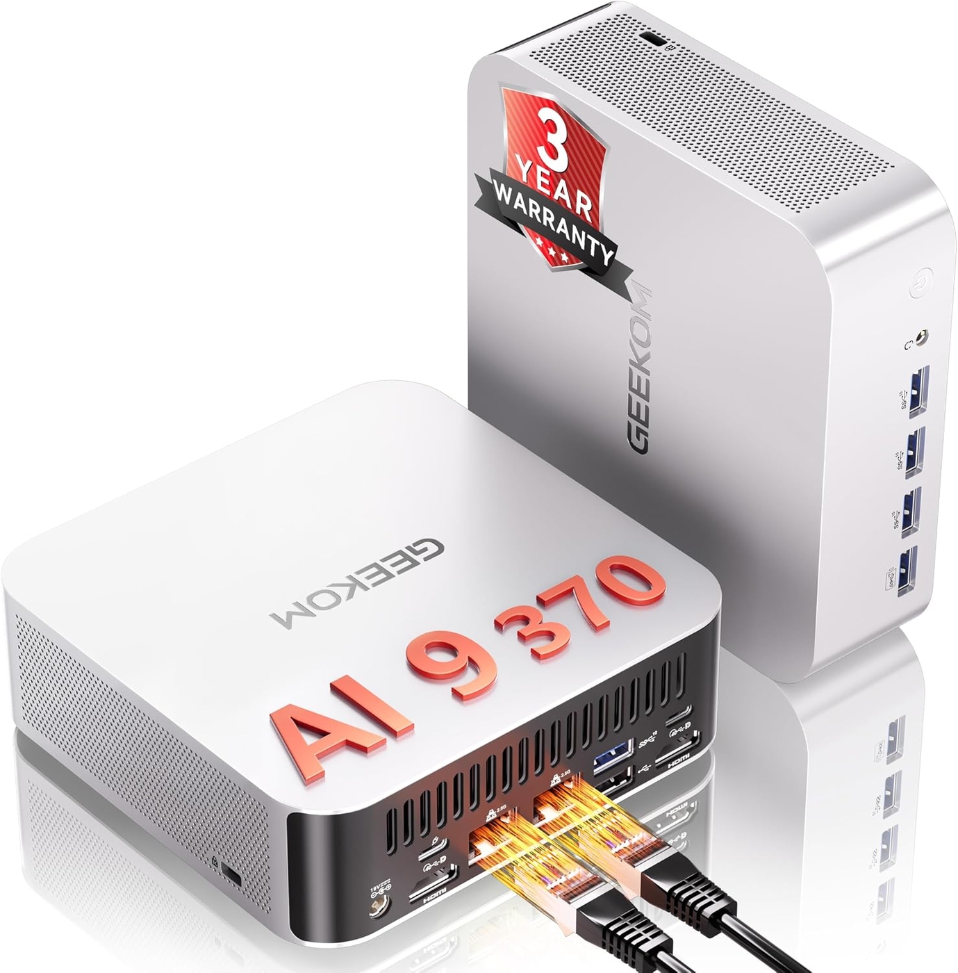 GEEKOM A9 Max High AI Productivity Mini PC,AMD Ryzen AI 9 HX 370(80 Tops) | DDR5|1TB SSD+32GB RAM|Copilot+ PC|WiFi7|BT5.4|USB4.0|HDMI2.1|8K Video Editing|mini computer for Business&Gaming＆3D Rendering