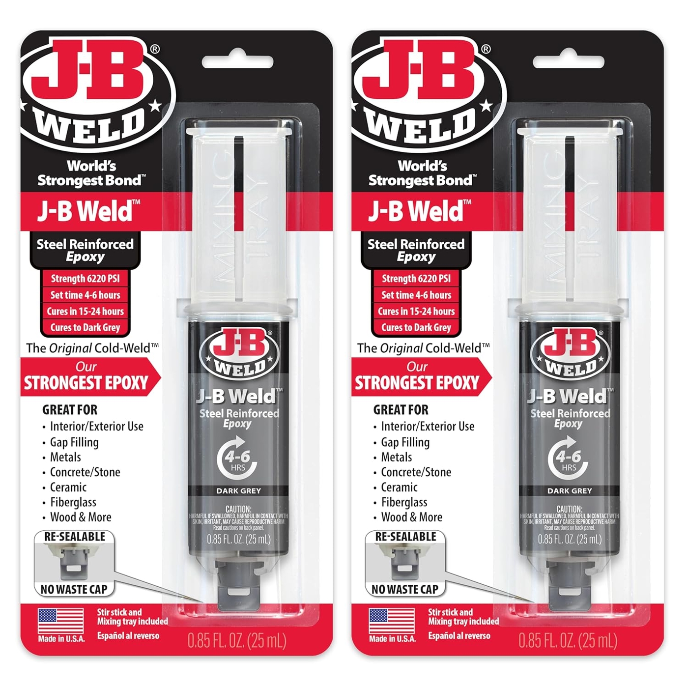 J-B Weld Original Steel Reinforced Epoxy Syringe, High Strength, 2 Pack, Dark Grey, 50165-2