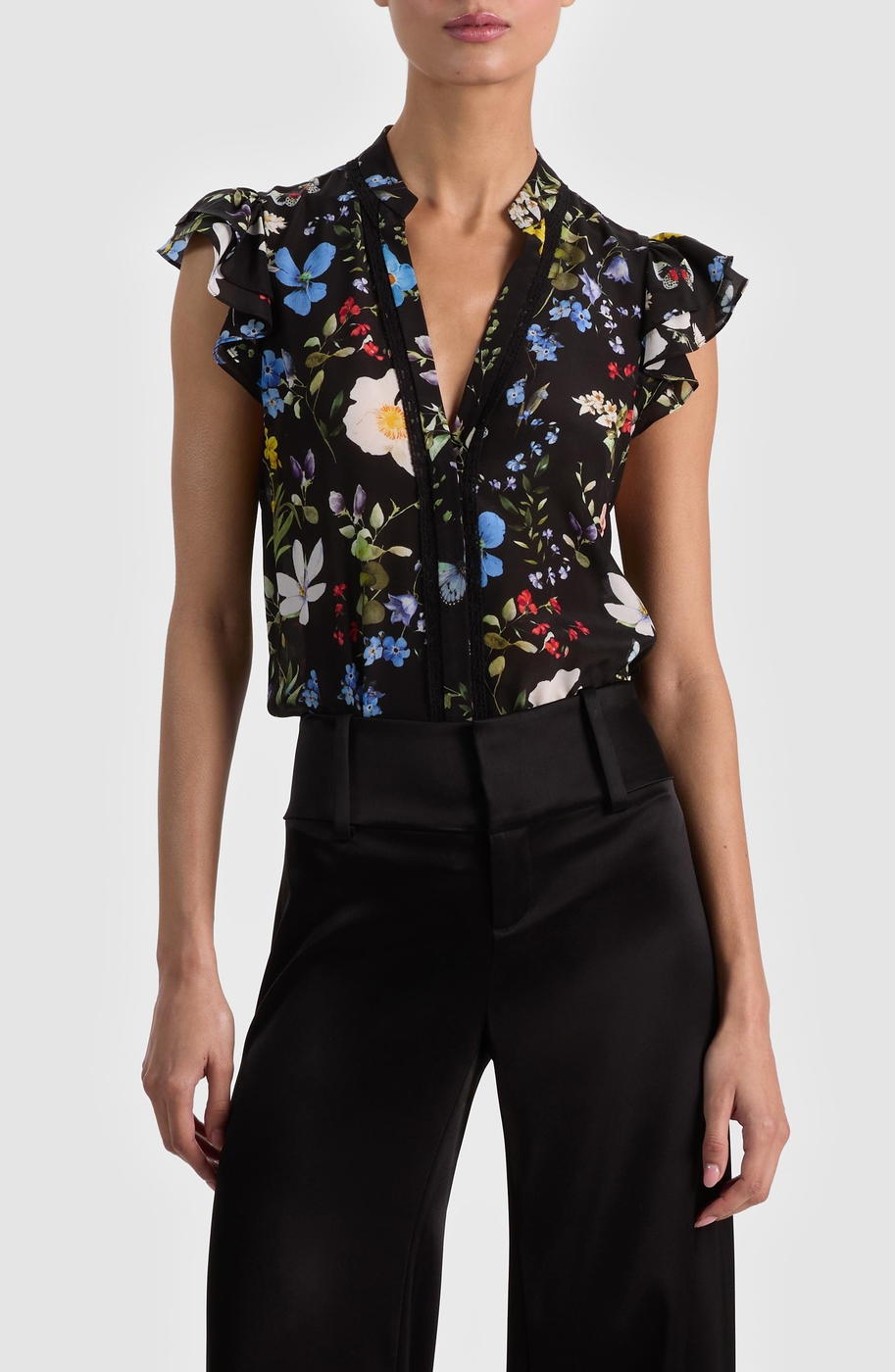 Arlette Floral Flutter Sleeve Button-Up Top