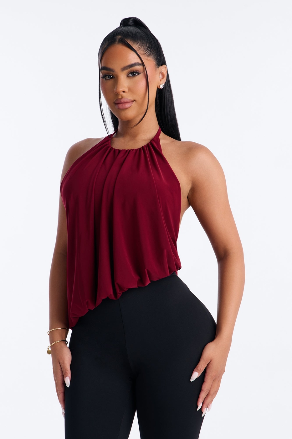 Selena Ruched Asymmetrical Halter Top | Fashion Nova