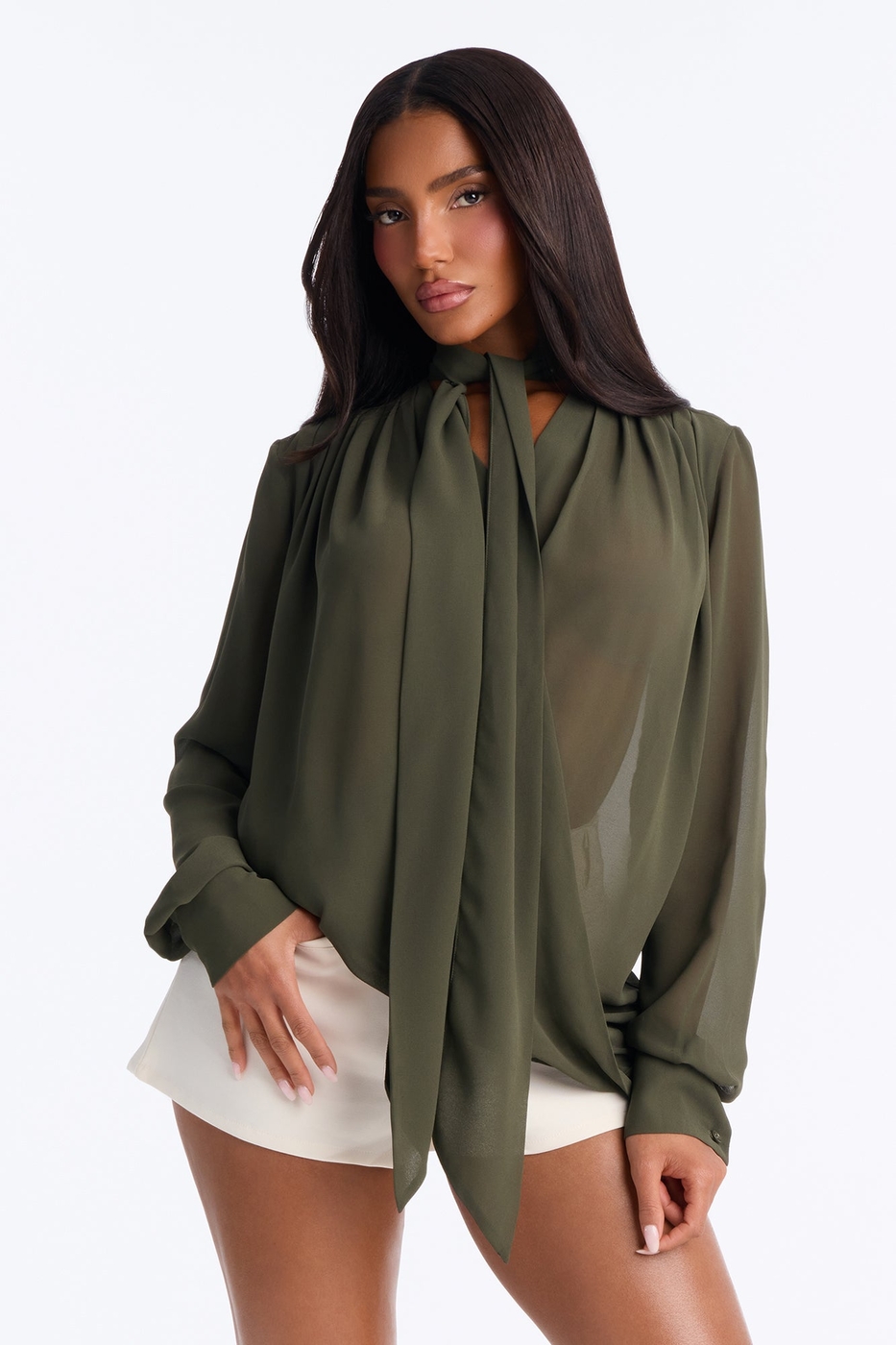 Juliette Chiffon Neck Tie Long Sleeve Top | Fashion Nova