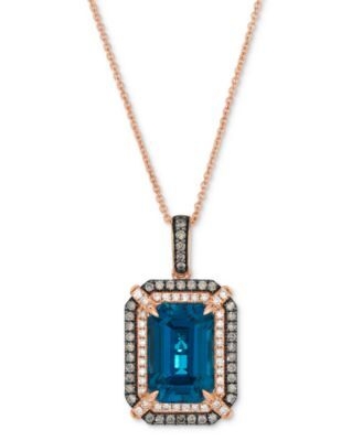 Deep Sea Blue Topaz (3-9/10 ct. t.w.), Chocolate Diamond (1/4 ct. t.w.) and Nude Diamond (1/5 ct. t.w.) Pendant Necklace in 14k Strawberry Gold