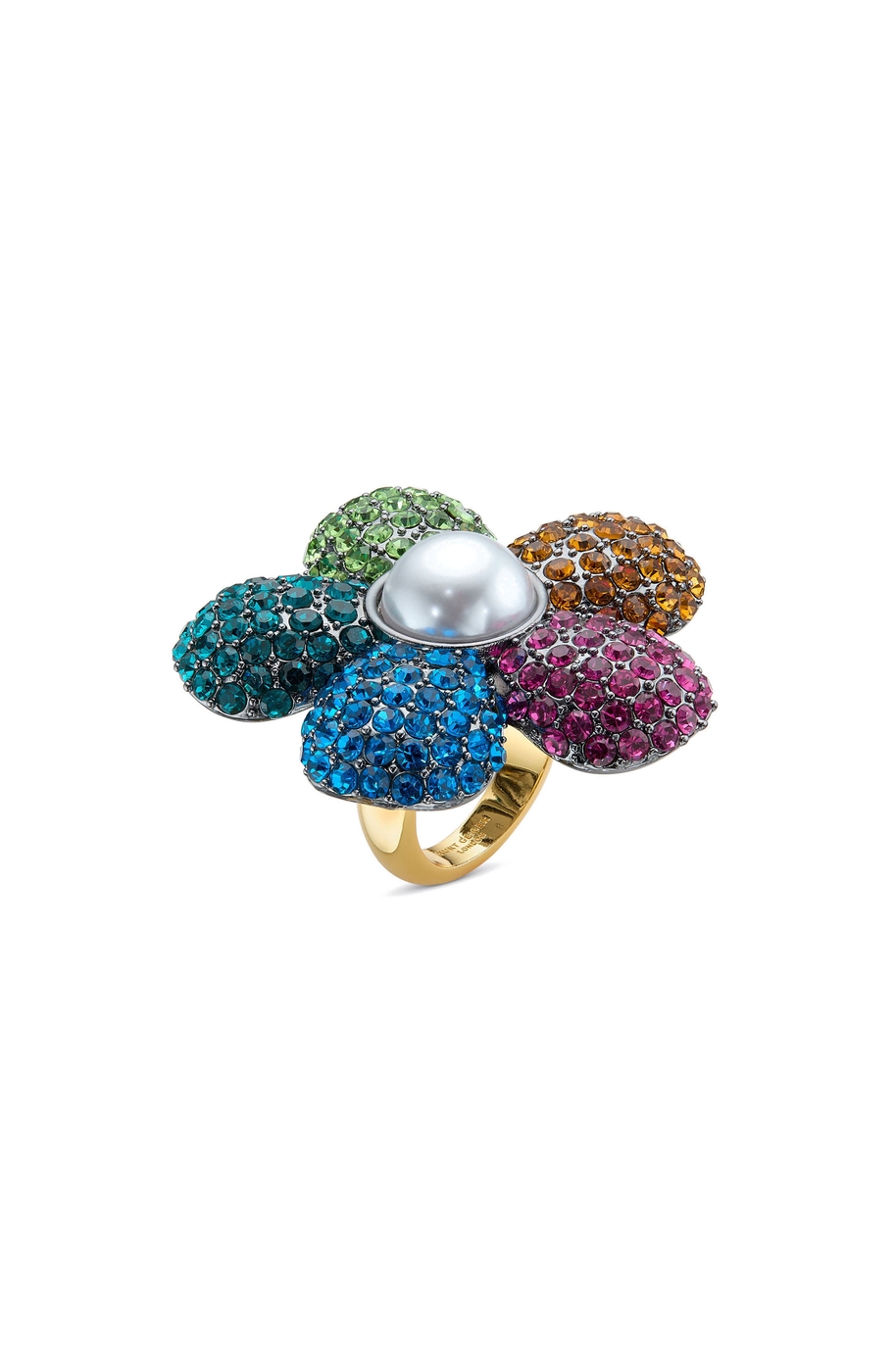 Pavé Crystal & Faux Pearl Flower Cocktail Ring