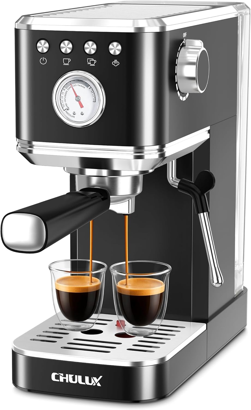 CHULUX Slim Espresso Machine with Milk Frother for Home Cappuccino, Black