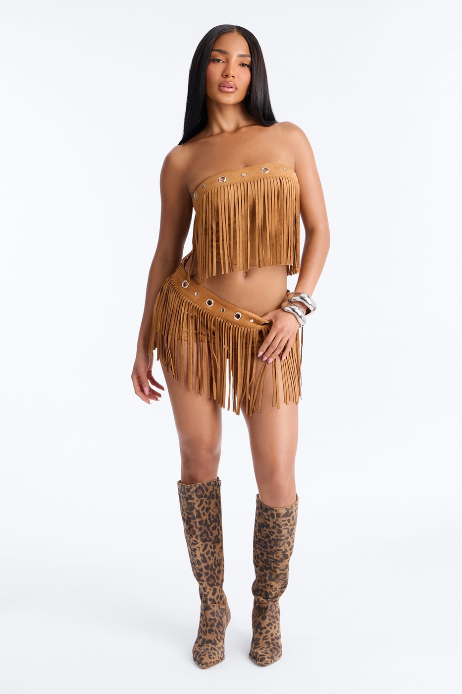 See My Swag Faux Suede Fringe Short Set
