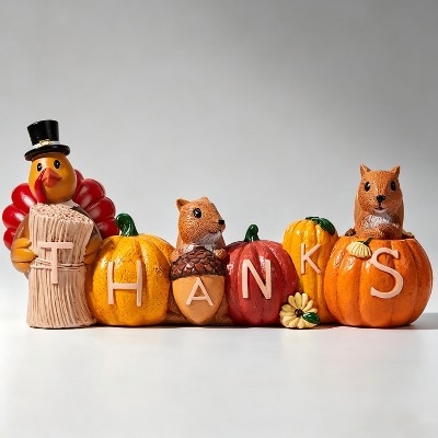 Joyfy Thanksgiving Resin Pumpkin Turkey Figurines, Turkey Tabletop Centerpiece Thanksgiving Party Favors Supplies, Fall Harvest Table Decoration
